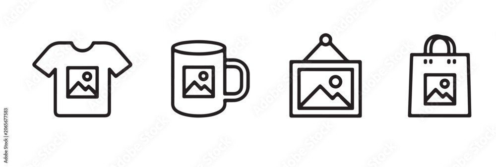Fototapeta premium Merchandise and Print on Demand Product Icons for Branding and Retail Marketing