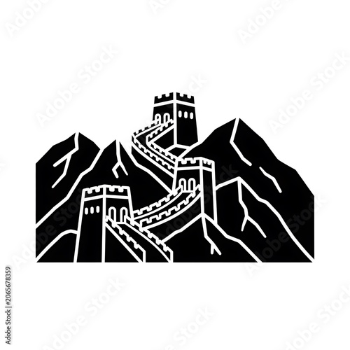Iconic Great Wall of China Silhouette Illustration.