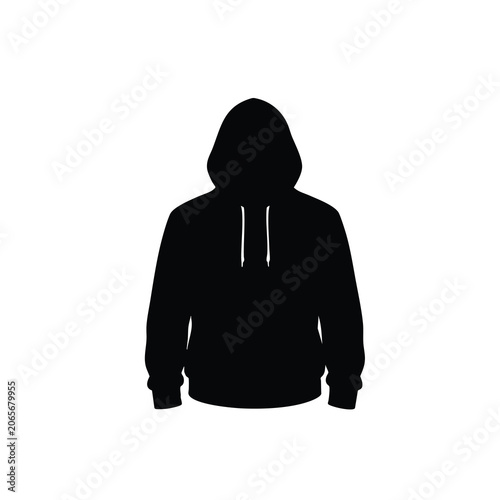   
Abstract hoodie silhouette vector with black hooded sweatshirt, drawstrings, and relaxed fit on plain white background
