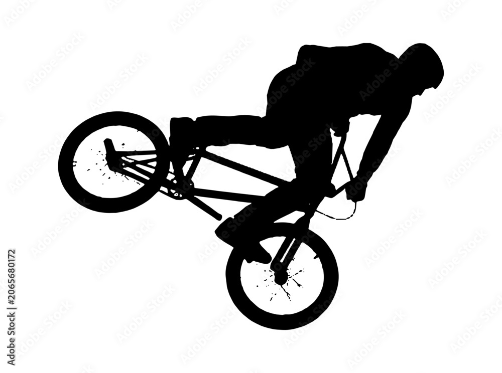 Obraz premium Silhouette of a bmx rider performing a stunt jump vector art