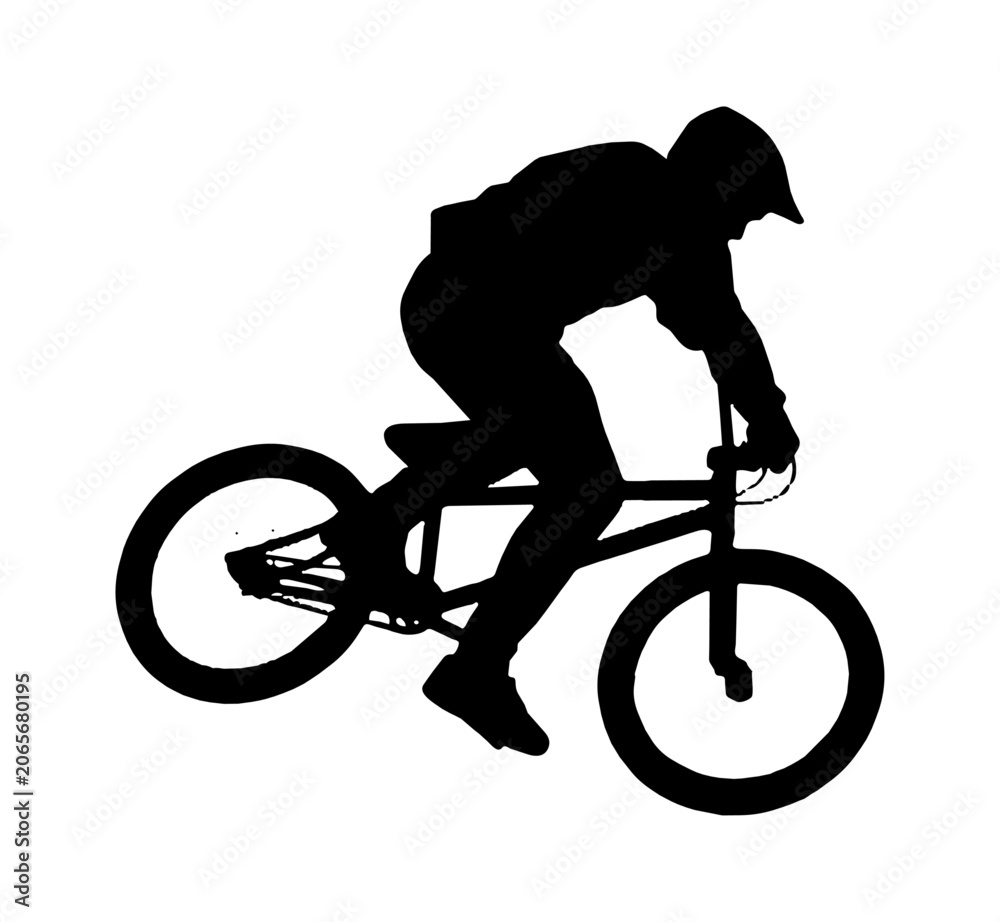 Obraz premium Silhouette of a bmx rider performing a stunt on a bicycle vector art