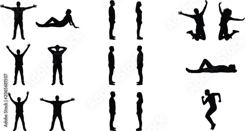 Canvas Print Human Silhouette Collection with Standing Sitting Jumping Running and Relaxed Po