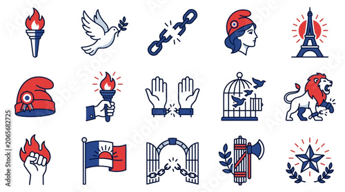 Foto Symbols of freedom and revolution icons.