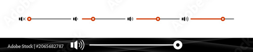 Volume slider bar and audio control level vector set.