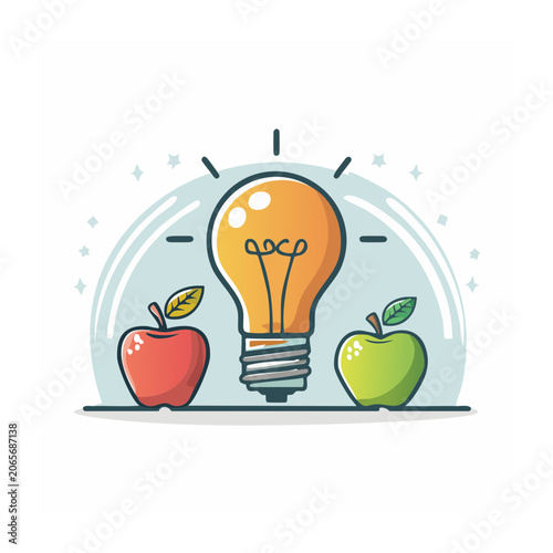 Light bulb with red and green apples illustration