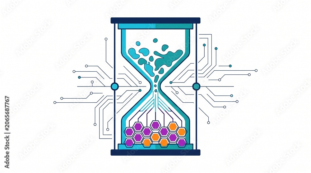 Fototapeta premium Digital Transformation Hourglass Data Processing Circuit Vector