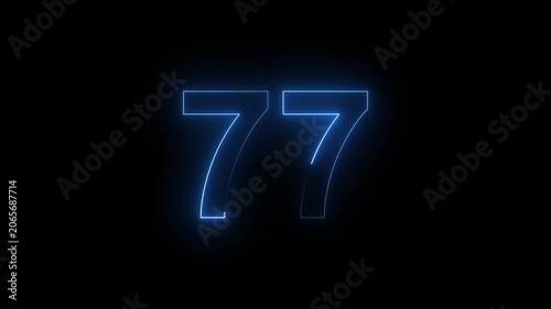 Neon Number 77 Animation with Glowing Electric Light Effect on Dark Background.