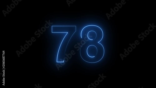 Neon Number 78 Animation with Glowing Electric Light Effect on Dark Background.