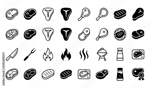 Tableau sur toile Steak Meat and Barbecue Icon Set Vector Illustration