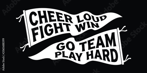 Tableau sur toile Cheer Loud Fight Win, Team Spirit Typography Banner Vector on Black Background