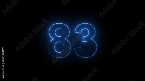 Neon Number 83 Animation with Glowing Electric Light Effect on Dark Background.