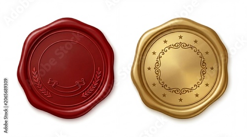 Red and gold wax seals for official documents and letters