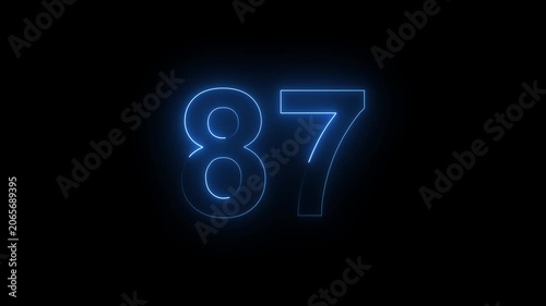 Neon Number 87 Animation with Glowing Electric Light Effect on Dark Background.