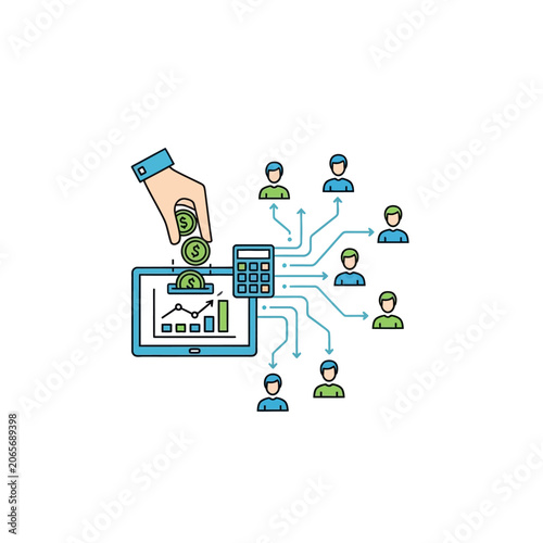 Digital investment and social network crowdfunding concept illustration