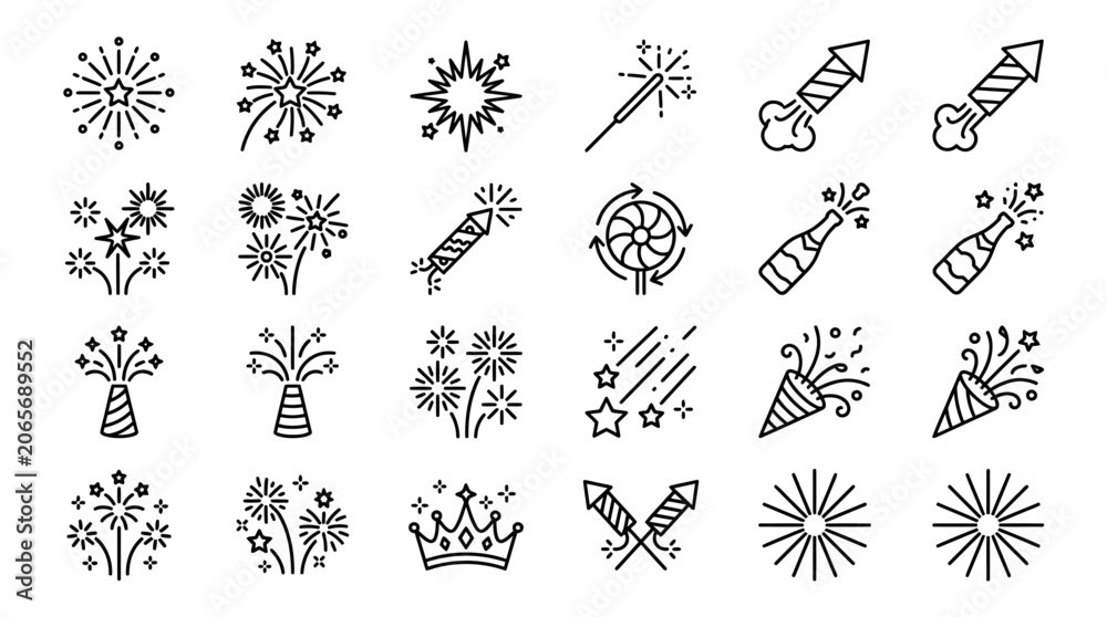 Fototapeta premium Fireworks Explosions and Celebration Icons.