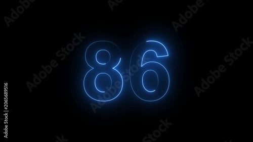 Neon Number 86 Animation with Glowing Electric Light Effect on Dark Background.