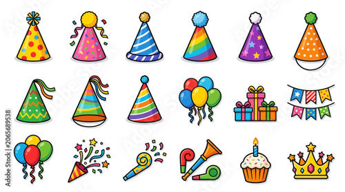 Colorful Party Hats and Decorations.