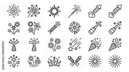 Fireworks Explosions and Celebration Icons.