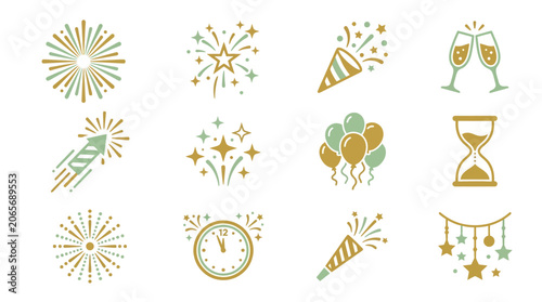 New Year Celebration Icon Set.