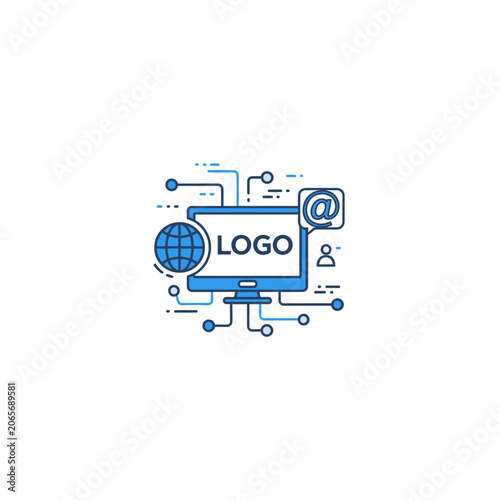 Digital web development and online branding illustration.