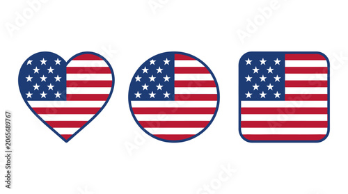 American flag shapes icons set.
