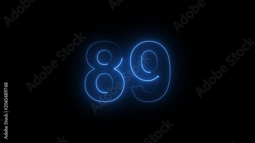 Neon Number 89 Animation with Glowing Electric Light Effect on Dark Background.