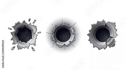 Set of realistic metal bullet hole cracks and damage