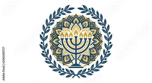 Foto Minimalist flat design 2D single icon of a Hanukkah menorah with flames shaped i