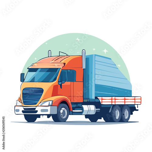 Blue and orange delivery truck with boxes