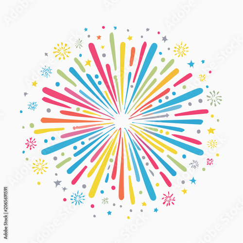 Colorful Burst of Fireworks and Stars