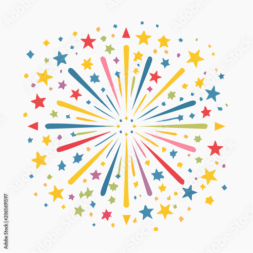Colorful Firework Explosion with Stars and Confetti