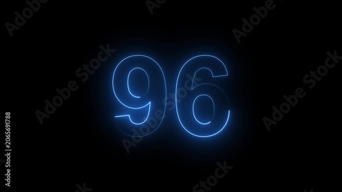 Neon Number 96 Animation with Glowing Electric Light Effect on Dark Background.