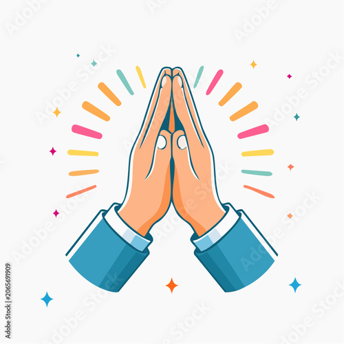 Praying Hands with Colorful Rays and Stars