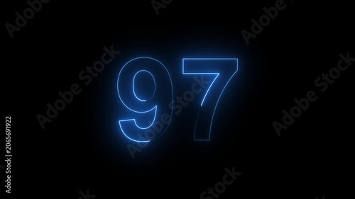 Neon Number 97 Animation with Glowing Electric Light Effect on Dark Background.