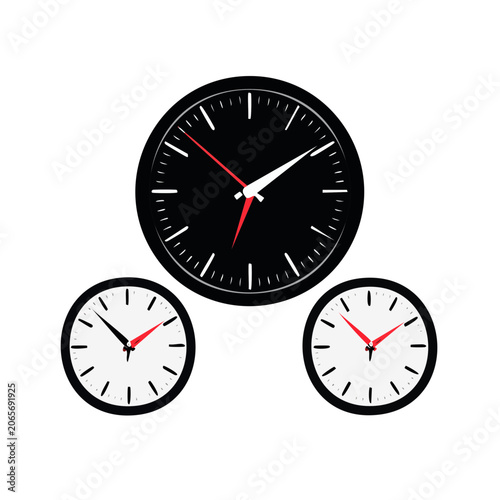 Set of three analog clocks in flat design