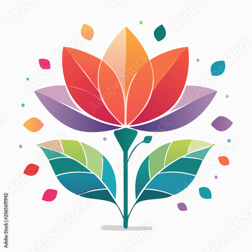 Stylized Lotus Flower with Colorful Petals and Leaves