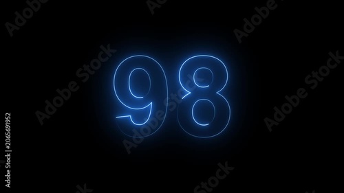 Neon Number 98 Animation with Glowing Electric Light Effect on Dark Background.