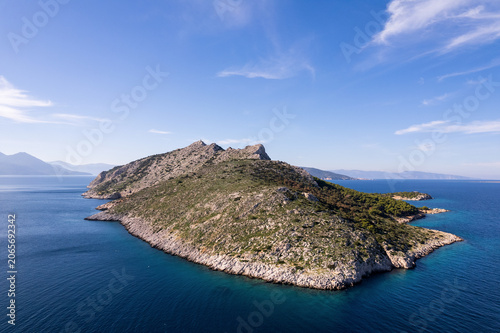 Obraz na plátne Aerial view of wild uninhabited Moni island near Aegina Greece
