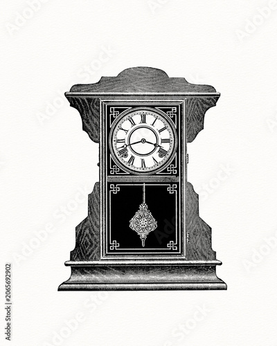 Antique clock illustration isolated on white background