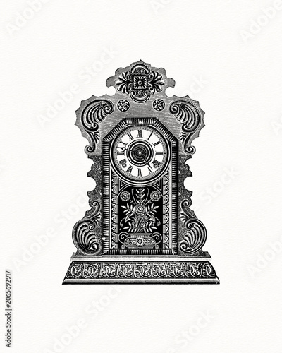 Antique clock illustration isolated on white background