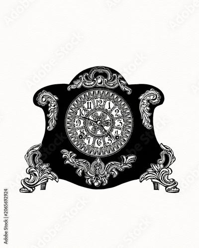 Antique clock illustration isolated on white background
