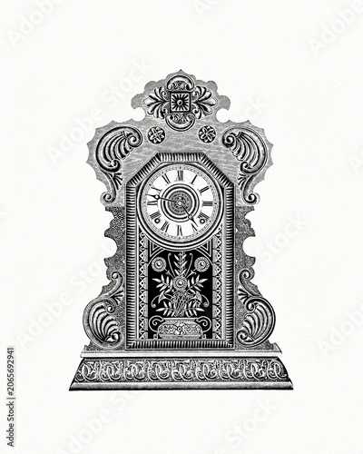 Antique clock illustration isolated on white background