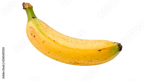 Single fresh ripe yellow banana fruit isolated on a transparent background organic sweet snack asset
