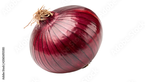 Single fresh raw purple red onion whole isolated on a transparent background organic vegetable ingredient