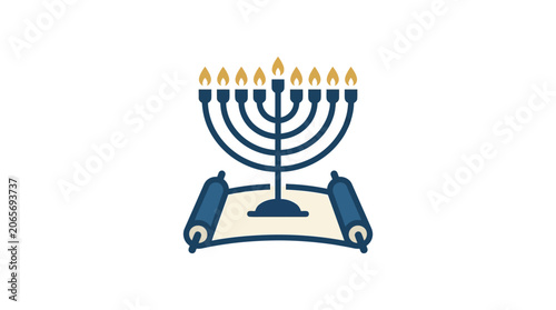 Photos Minimalist flat design 2D single icon of a traditional Hanukkah menorah candle h