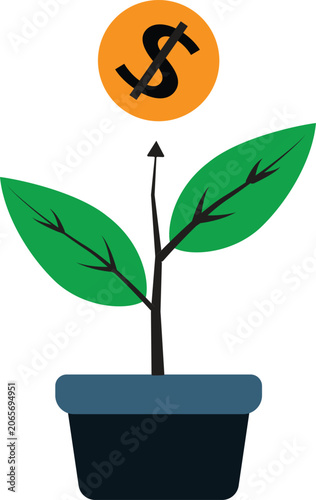 Vector icon of growth investment symbolizing financial growth, savings, and long‑term asset development 