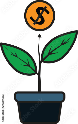 Vector icon of growth investment symbolizing financial growth, savings, and long‑term asset development 