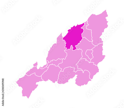 Mokokchung district highlighted in pink on Nagaland map