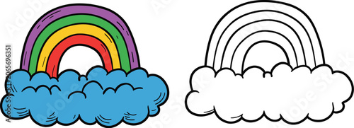 Rainbow vector illustration featuring colored and outline