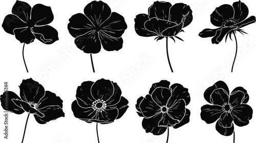 Flower vector collection featuring assorted black floral